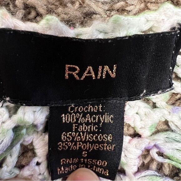 RAIN Crochet Multi-colored Tunic Top Size Small Bohemian Spring 3/4 Sleeve - Picture 6 of 11